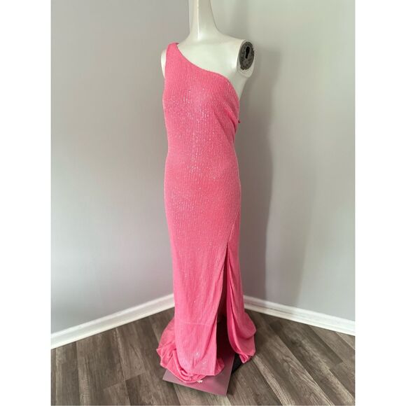 MAC DUGGAL SEQUINED ONE SHOULDER DRAPED BACK GOWN US 8 $398 - Picture 4 of 9